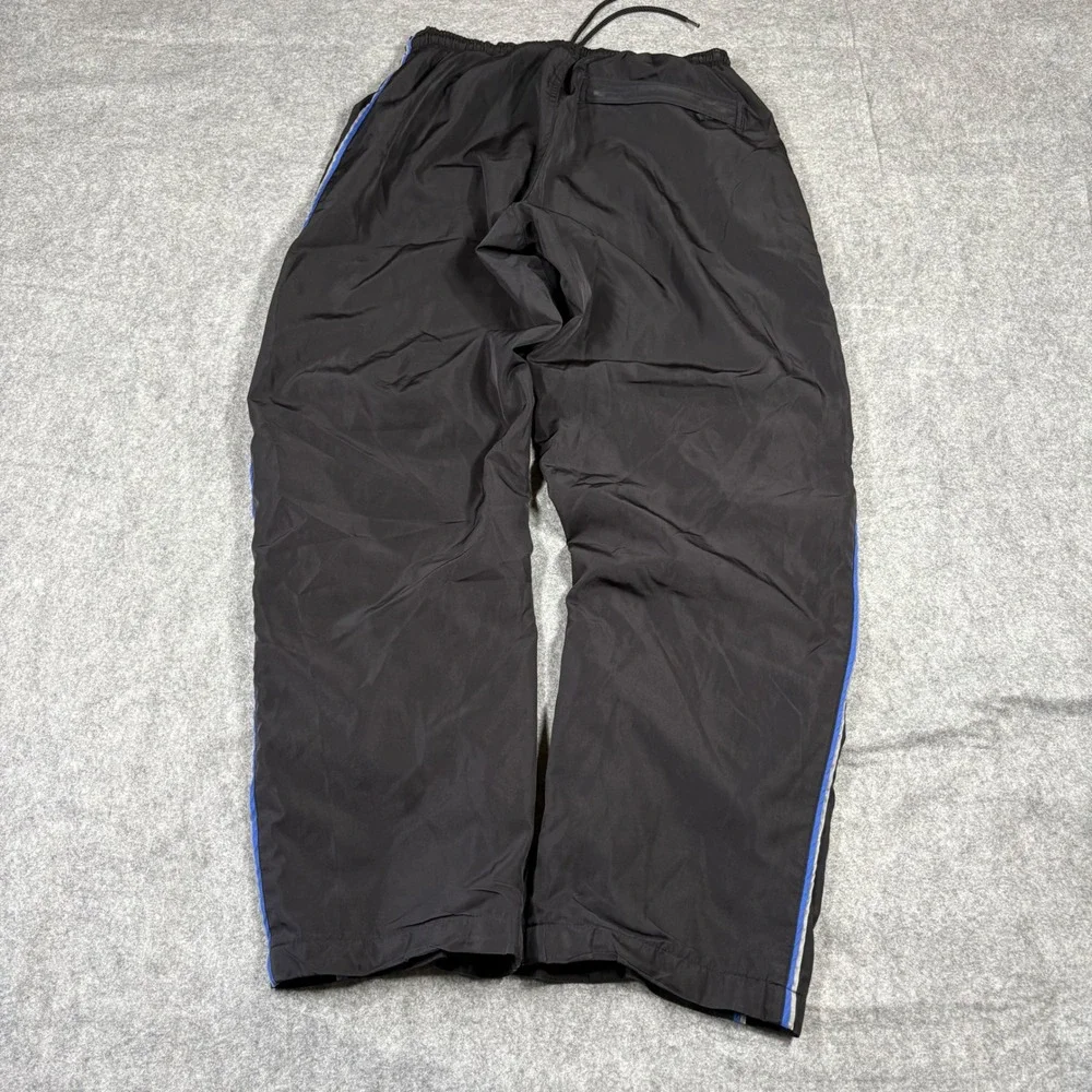 90s Stussy Mens Black Nylon Track Pants Blue Side Stripe Mesh Lined Size Medium